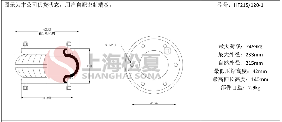 HF215/120-1法蘭式橡膠氣囊，糾偏氣囊